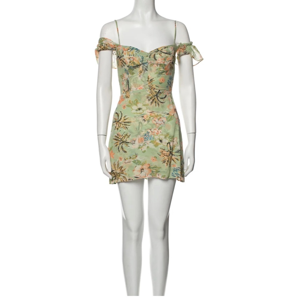 Reformation Mini Floral Dress with Off the shoulder detail - Size 2